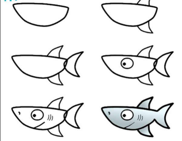 [卡通鲨鱼简笔画]教你手绘卡通鲨鱼简笔画